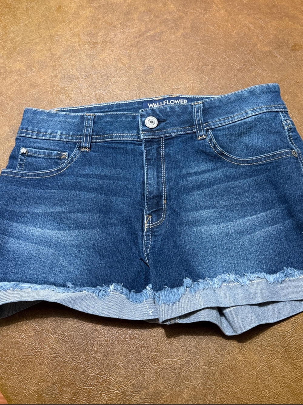 Wallflower Dark Blue Distressed Hem Denim Shorts